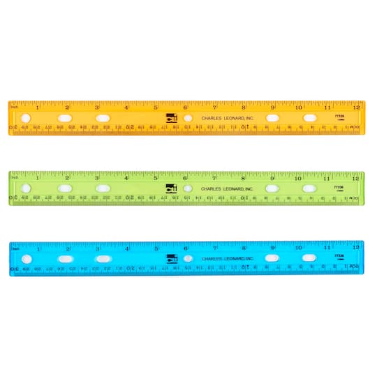 Charles Leonard Multicolors 12" Plastic Ruler, 48ct.